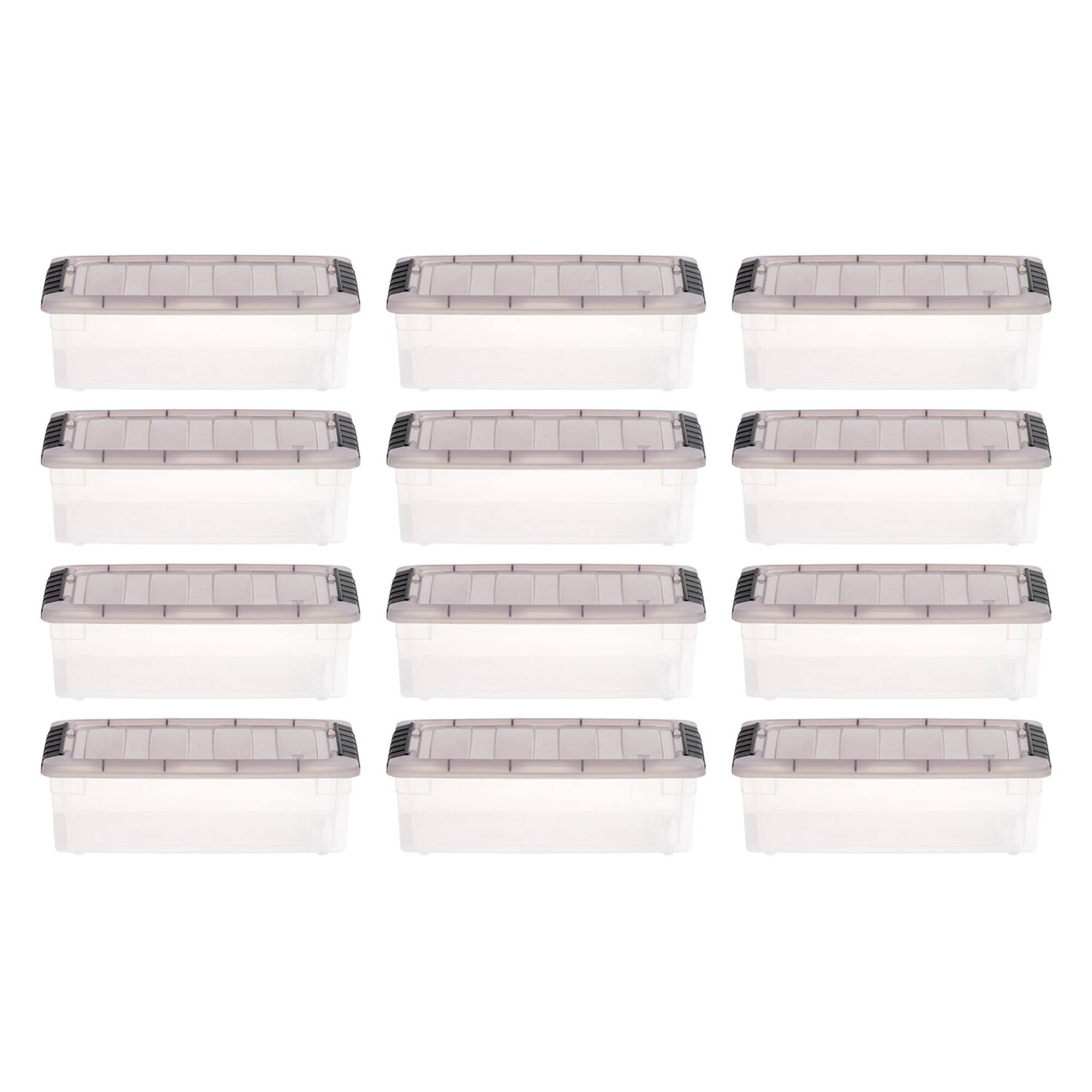 IRIS Stack & Pull Clear Plastic Storage Boxes with Gray Lid